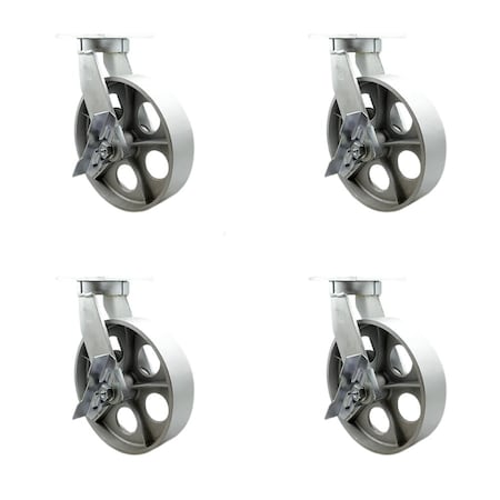 Service Caster 10'' Extra Heavy Duty Semi Steel Cast Iron Caster Set 4 Brakes 2 Swivel Locks, 4PK CRAN-KP92S1030-SSR-SLB-BSL-2-SLB-2